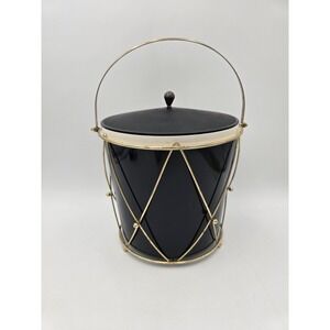 Vintage American Thermos 3940 Ice Bucket Black Gold Metal Wire Drum Frame MCM